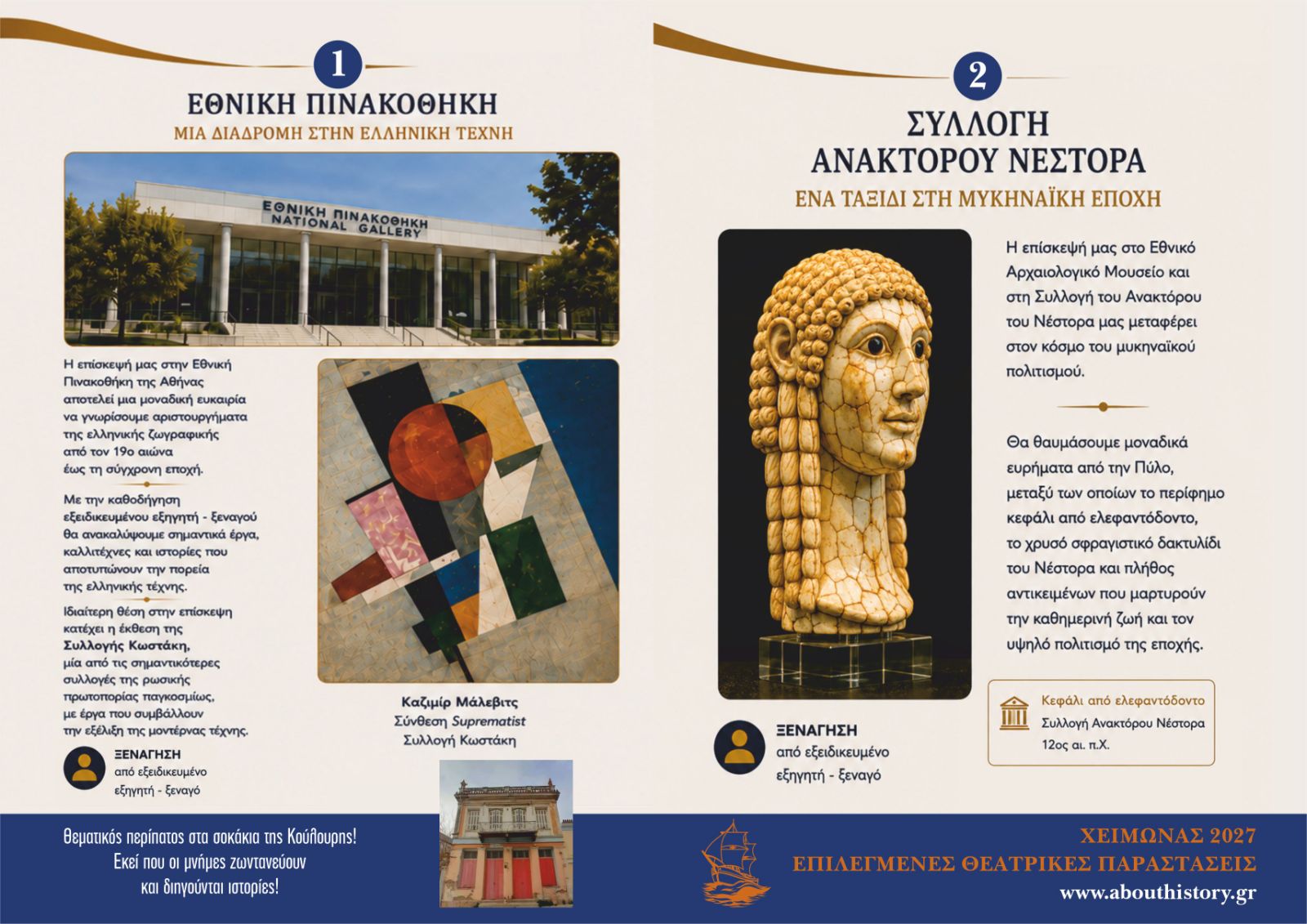 Πλήρες supplied brochure graphic για την Εθνική Πινακοθήκη και τη Συλλογή Ανακτόρου Νέστορα.